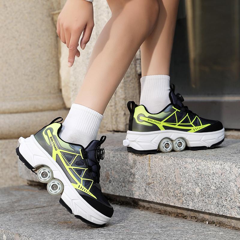 Mens Four-wheel Walking Shoes Women's Roller Skates Children's Skates Boys'/ Girls' Sports Shoes with Brake