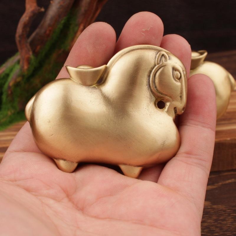 Pure Brass With Money Handle Piece, Buddha In Hand Plaything, Small Zodiac Horse Yuanbao Hanging Ornament, Craft Decoratio