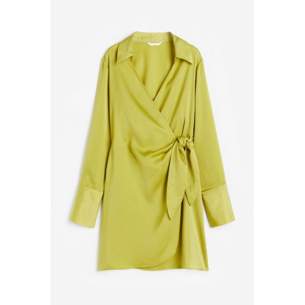 

Платье HM Satin Wrap Style, желто-зеленое
