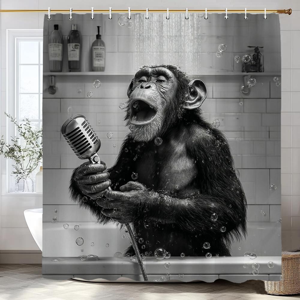 Funny Monkey Black and White Fun Animals In Bathtub Shower Curtain, Bathroom Decorative Shower Curtain,with Hooks