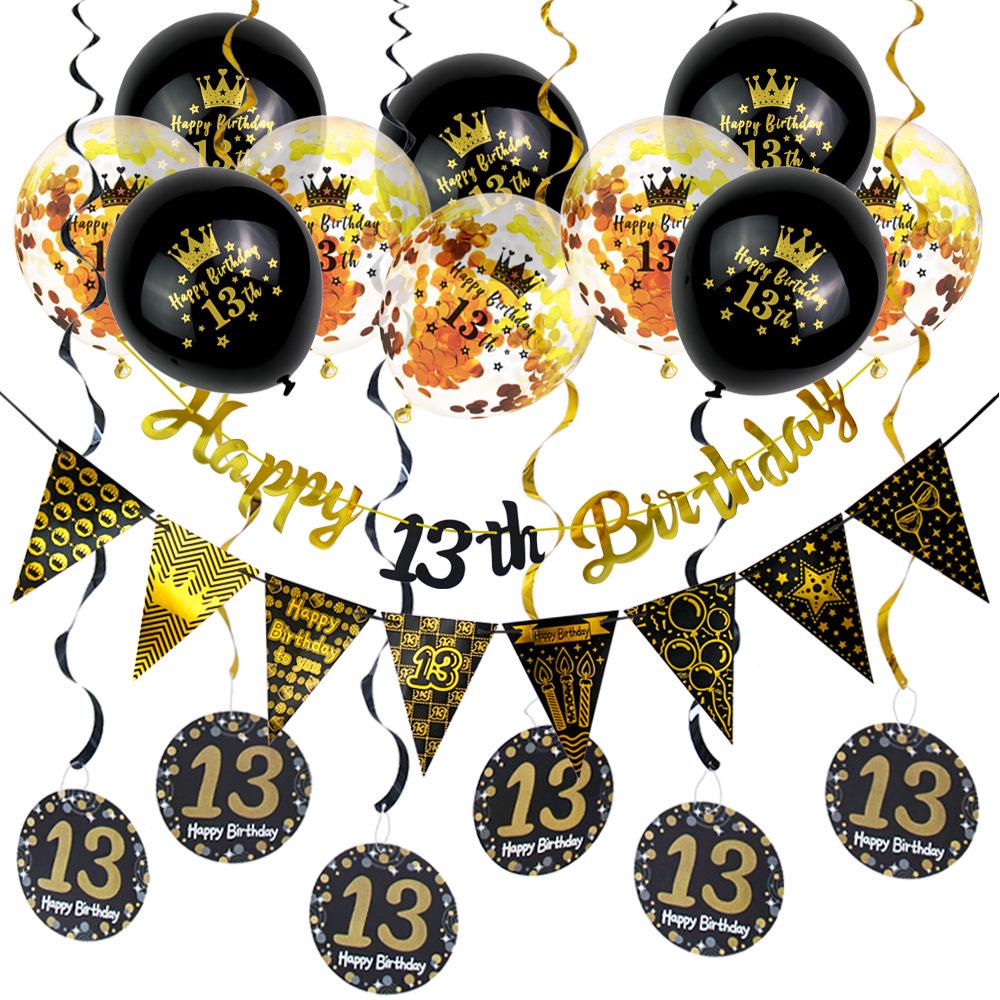 Rose Gold Black 16th Birthday Banner & Balloon Set