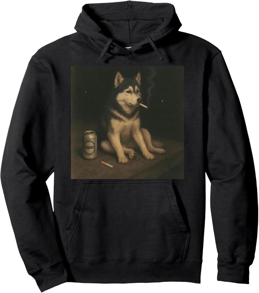 Siberian Husky Night Mood Fun Dog Drinking Meme Unisex Hooded Sweatshirt