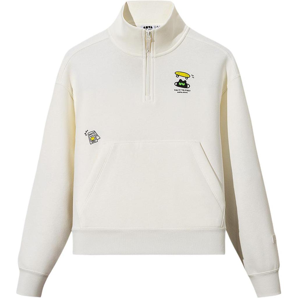 Anta Loose Casual Stand Collar Fleece Pullover Versatile Letter Sweatshirt Women Tops 162548718N-1