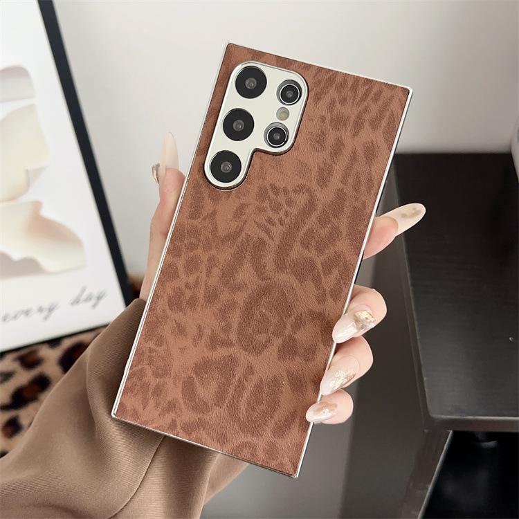 Applicable To Samsung S25 Mobile Phone Case Electroplated Leopard Print S24Ultra Leather Pattern All-inclusive Anti-drop Back Cover Prot
