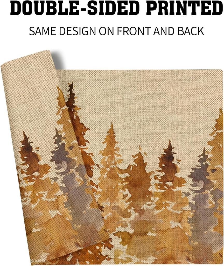 Fall Tree Placemats Set of 6 18x12 Inch Autumn Forest Linen Place Mats Wipeable Orange Pine Tree Table Mat