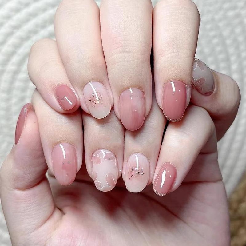 Huanhuan Press-On Nails: White Boiled Water, Concubine Hua Style, Transparent Nude, Ganlu Temple Manicure