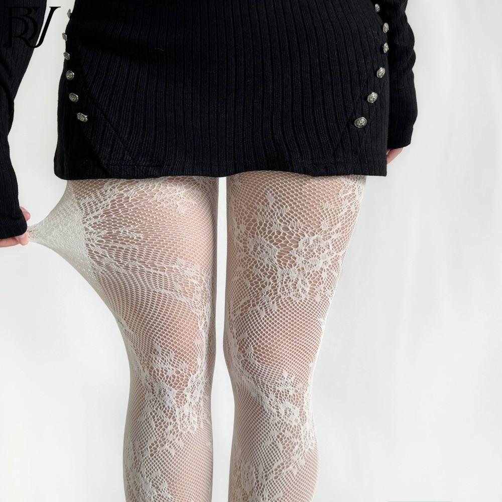 Plus Size Fishnet Stockings Jacquard Small Flowe Fashionable Fishnet Pantyhose Hollow Out Flower Pattern Lace Stockings