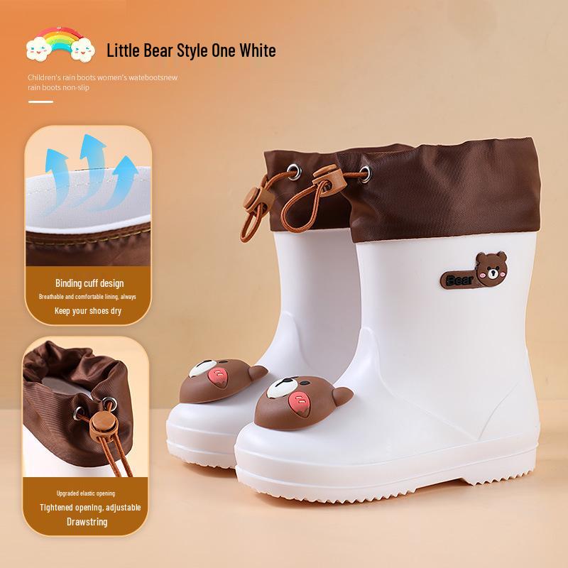 Cartoon Kids' Waterproof Non-slip Rain Boots with Drawstring