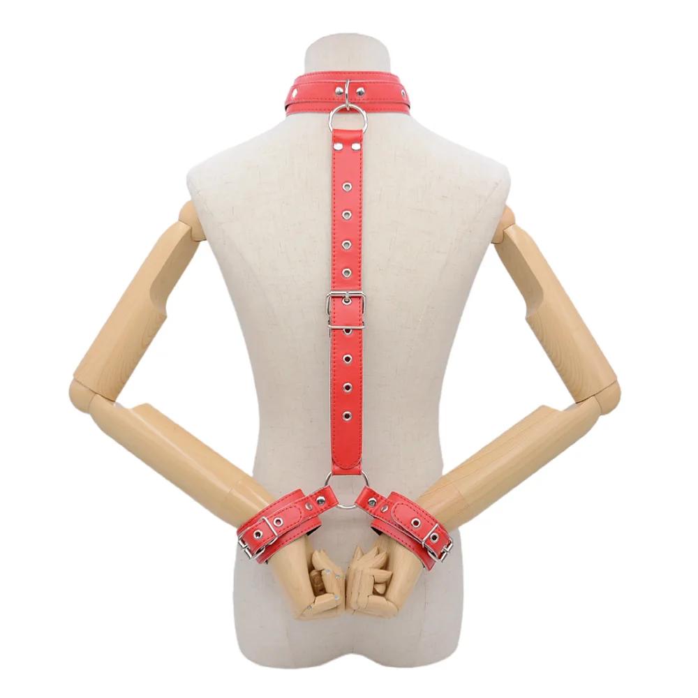 PU Leather Behind Back Hand Cuff SM Collar  Bondage Restraints Slave Training Hand Binding SM Toys For Couple Games