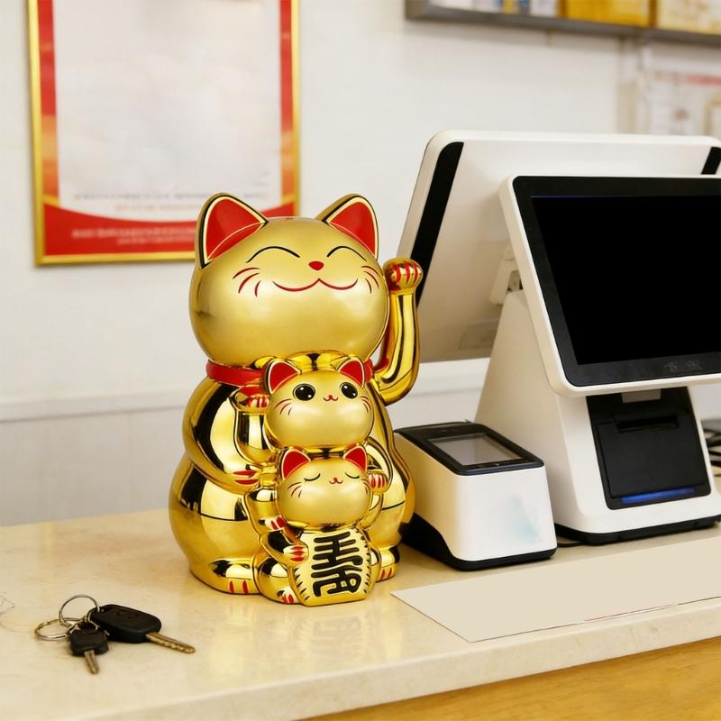 Lucky Cats Waving Arm Set Lovely Chinese Cats Solars Fortune Cats Statue Decorations for Front Desks,Business Openings