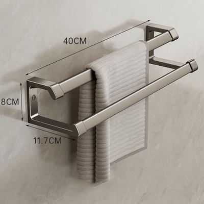 Bathroom Towel Rack Gun Gray Double Rod Punch-free Bathroom Towel Rack Space Aluminum Light Luxury Bath Towel Storage Rack
