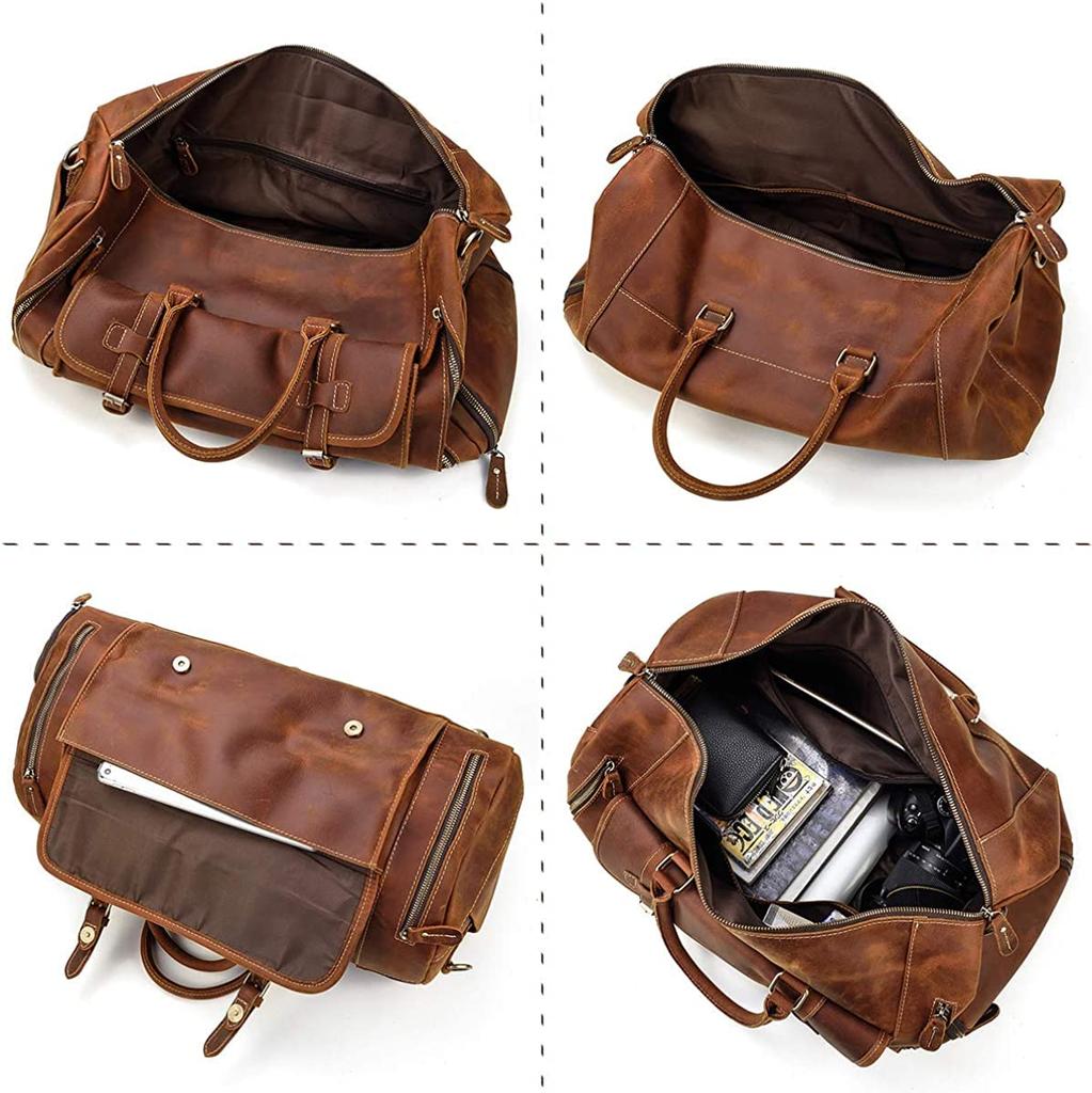 Genuine Leather Boston Bag for Large Shoe Travel Retro Cowhide Golf Sports Bag with School Trip Bag Men, Capacity, Storage, Durable, 2-Way Bag,