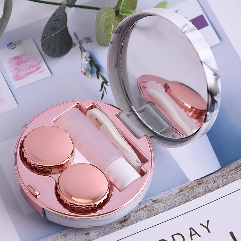 Mirror Case Marble Pattern Contact Lens Set - Electroplated Cosmetic Lens Companion.