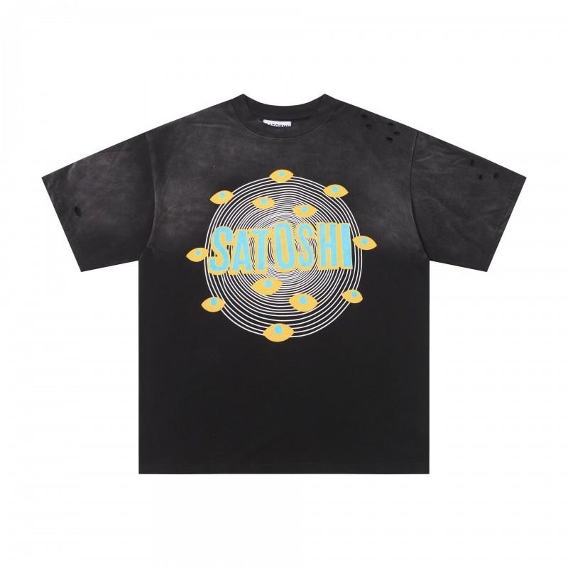 T-shirt Coton Surdimensionné Homme Avec Impression Graphique Satoshi Lavage Vintage Hip Hop Streetwear Manches Courtes