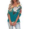 Shirts For Women Trendy V Neck Button T Shirts Casual Printed Summer Tees T Shirt Blouse Three Quarter Sleeve Tops For Women