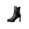 Fashion FHC Soft Leather Women Short Boots,Platform Botas,Flower Plush Winter Shoes,Pointed Toe,Side Zipper,British Style,Black,Dropship