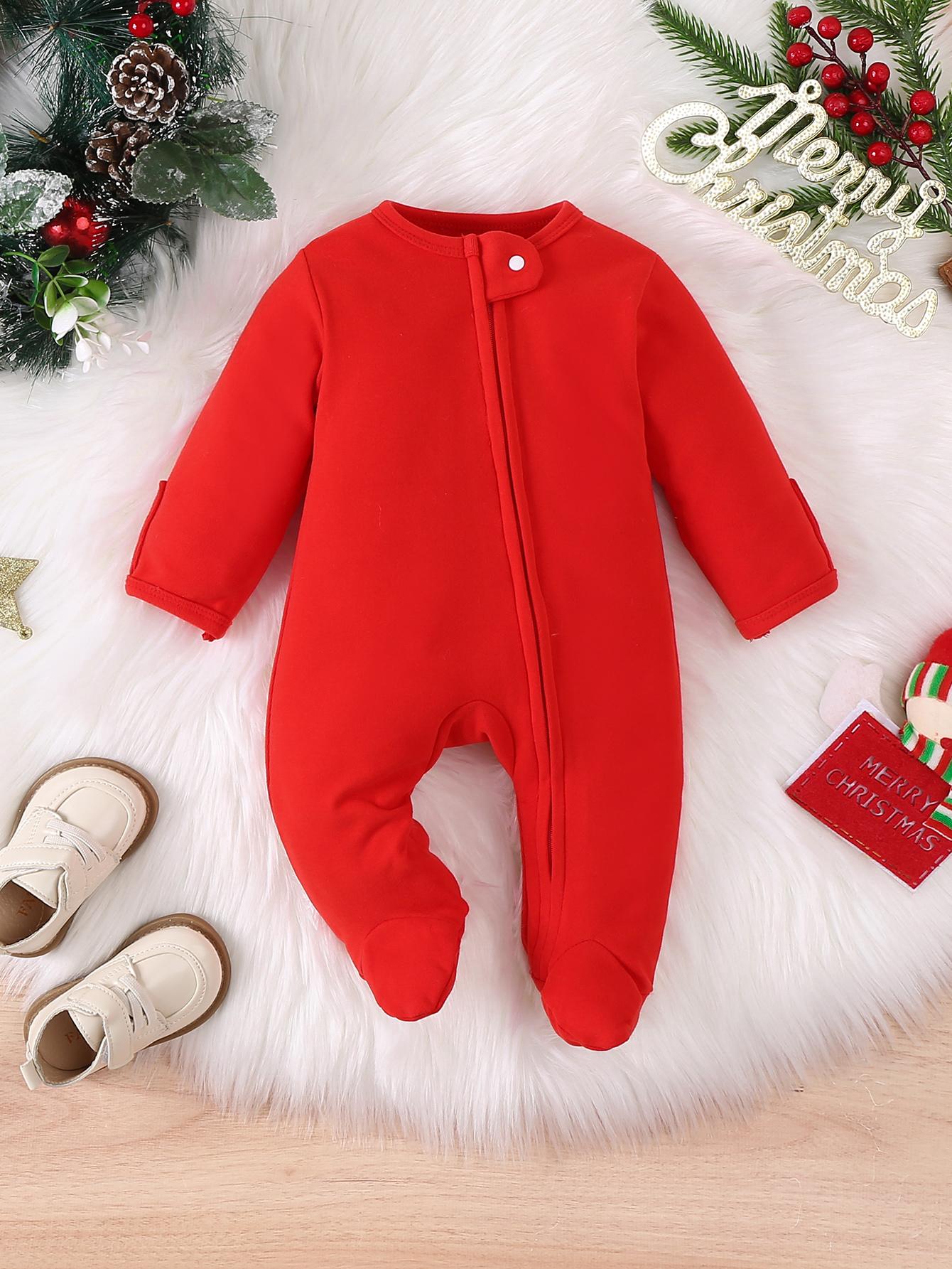 

Red Baby Footed Zipper Romper, Long Sleeve Sleeper Onesie, Newborn Infant Solid Color Jumpsuit 59 конфеты яблоко красный