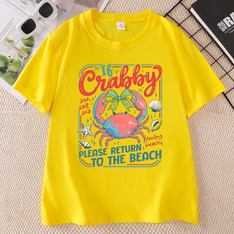 If Crabby T Shirt Unisex Summer Graphic Tee Funny Please Return To The Beach Tshirt Cotton Round Neck Printed Tees Clothing