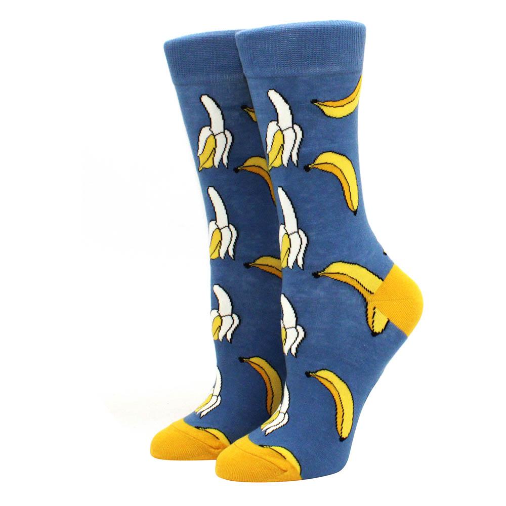 1 Pair S Funny Socks Women Casual Cartoon Fruit Banana Avocado Lemon Egg Cookie Donuts Happy Harajuku Skateboard Socks