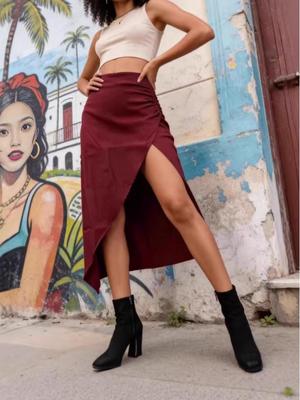 Nouvelle jupe rétro sexy ajustée à taille haute fendue pour femme Printemps-Été