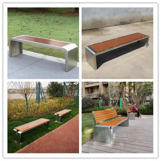 Outdoor Park Bench - Stainless Steel Wood-Plastic Chair for Garden or Community Square