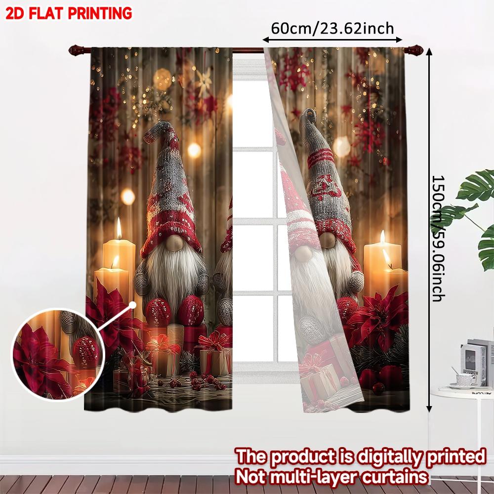 2D flat printing 2pcs High-Quality Christmas Curtains Christmas Cozy Gnomes Digital Printed Polyester Drapes Spring Perfect for