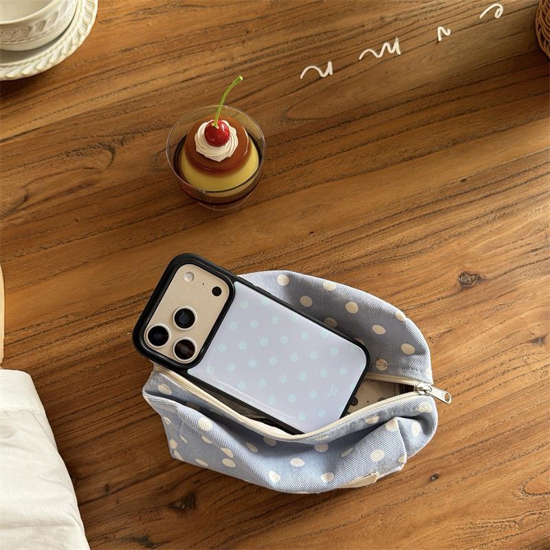 Vintage Polka Dot Large Window Phone Case For iPhone 14 15 16 17 Pro Max INS Minimalist Shockproof Protective Cover 4 Colors