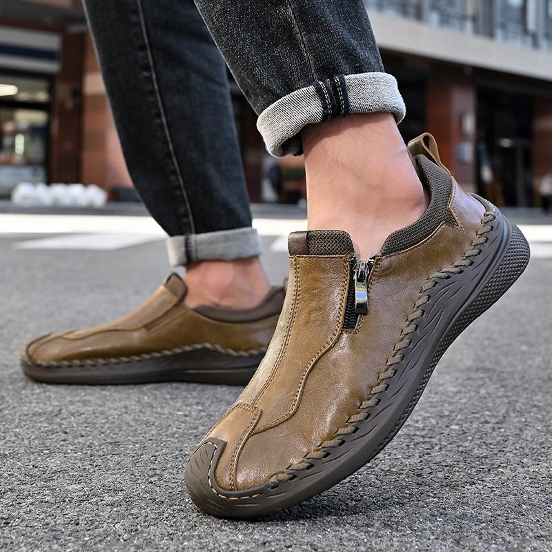 2025 Mens Shoes Handmade Leather Men Shoes Casual Slip On Loafers Breathable Leather Shoes Men Flats Hot Sale Moccasins Tooling