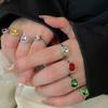 8Pcs Y2K Classic Geometric Ring Exaggerated Big Dome Plain Ring Crystal Opening Rings Set  Women