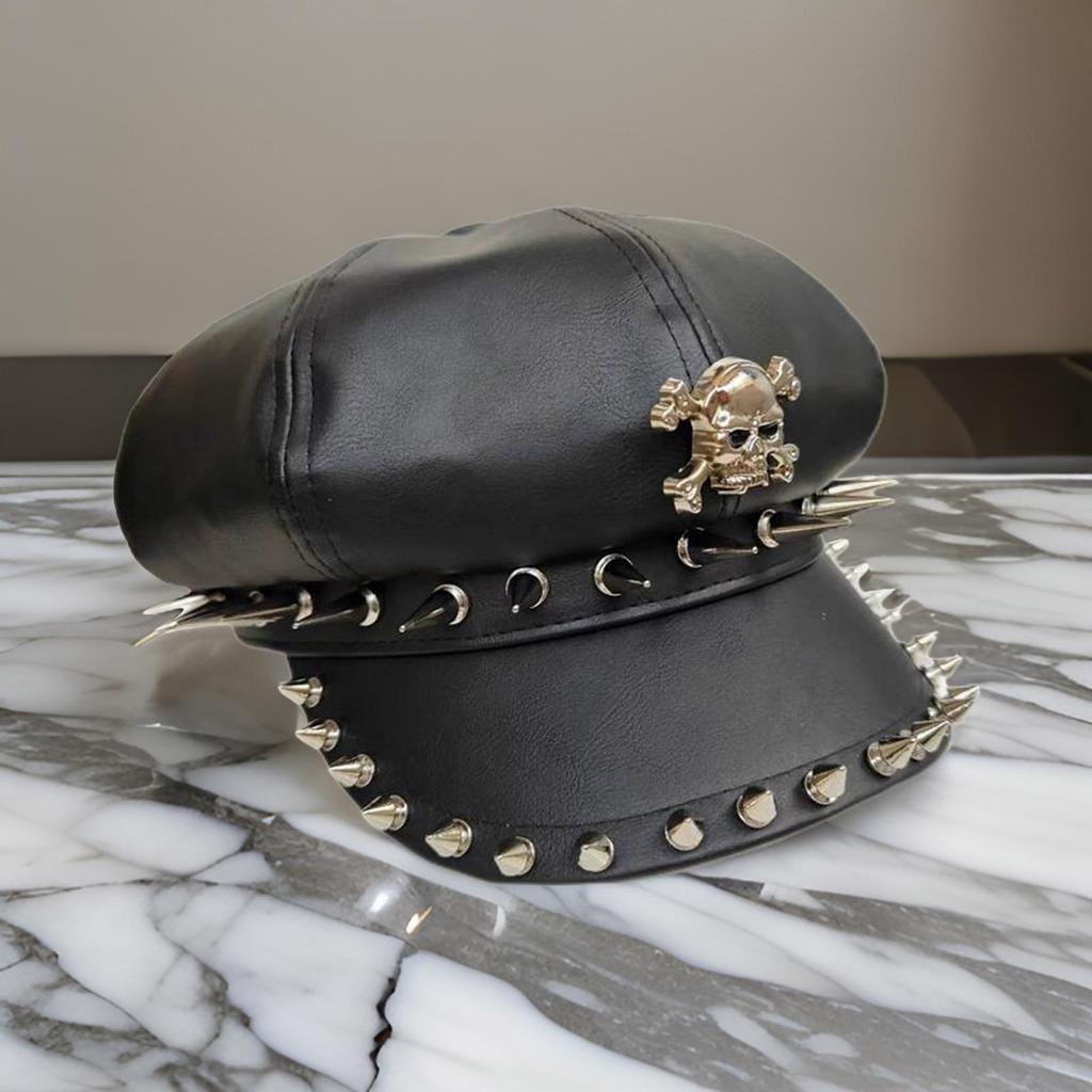 Unisex Beret Rivet Studded Painter Hat Skull Cabbie Hat for Autumn Winter Flat Hat for Daily Wear Cabbie Hat