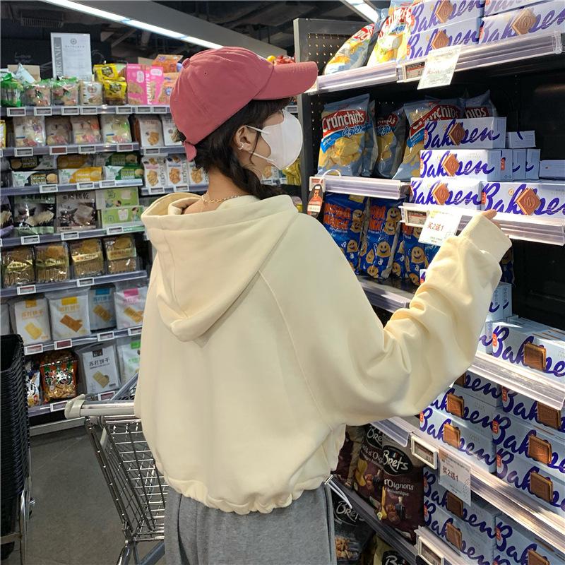 Women's Petite Hooded Sweatshirt - Long Sleeve, Waist-Gathering, Loose Fit, Korean Design for Spring/Autumn