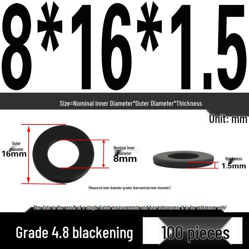High-Strength Black Flat Washer - Grades 4.8 & 12.9, Sizes M3 To M24