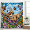 Funny Cat Shower Curtains Cute Cartoon Cat Bath Curtain,3d Printed Creative Bathroom Accessories Home Decoration With Hooks