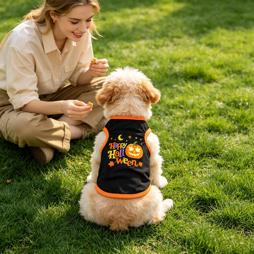 Halloween Dog Costume Pumpkin Print Vest for Small Dogs and Cats, Festive Holiday Pet Outfit for,