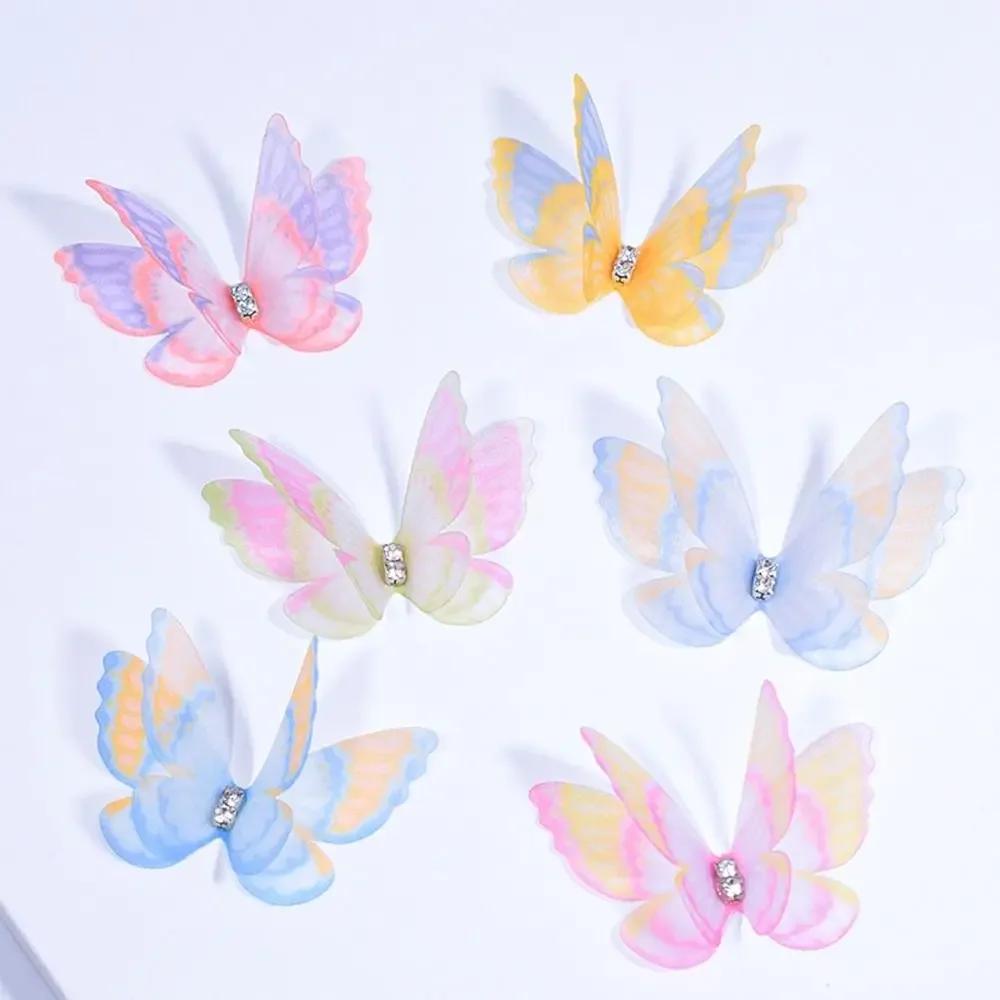 50Pcs 3D Organza Fabric Butterfly Appliques Double-layer Translucent Chiffon Butterfly Embroidered Patches Gradient Color
