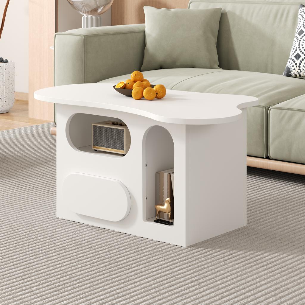 Coffee table with drawers, cloud-shaped coffee table with open storage compartments, high-quality materials. 97*45*43.5cm