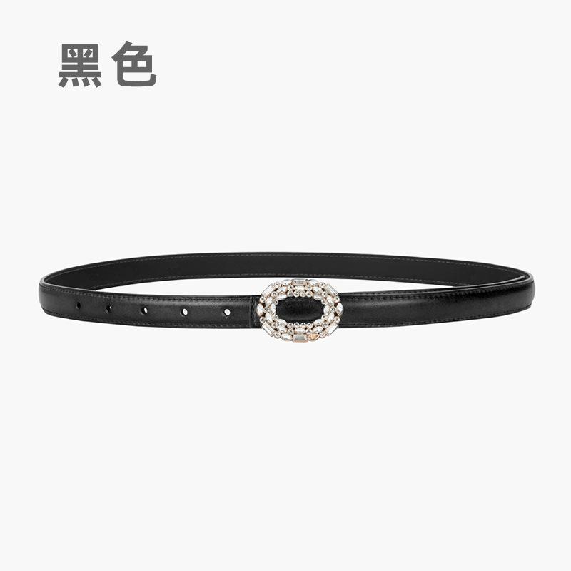

Новый женский кожаный ремень с круглой пряжкой, инкрустированной стразами, джинсовый декоративный ремень, универсальный женский кожаный гладкий ремень с пряжкой 105cm