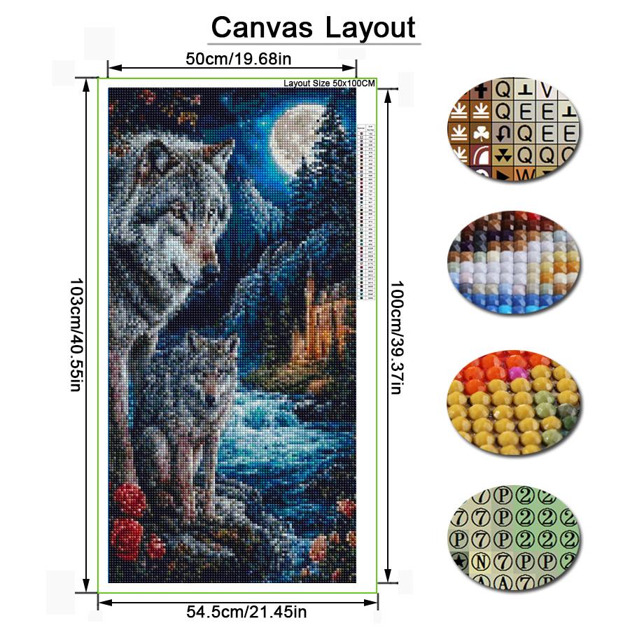 Large Size Diy Diamond Painting Moon Wolf River House Full Square Round Drill Rhinestone Embroidery Animals Mosaic Cross Stitch Kits