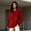Women's Long Sleeve Flannel Hooded Pullover Color Casual Top