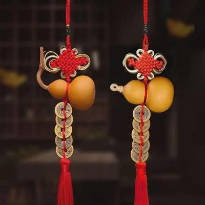 Natürlicher Kürbis-Anhänger mit Fünf-Kaiser-Münze und chinesischem Knoten