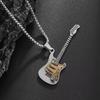 Fashion Two‑Tone Guitar Pendant Necklace for Men and Women, Trendy Stainless‑Steel Musical‑Instrument‑Shaped Jewelry Accessory