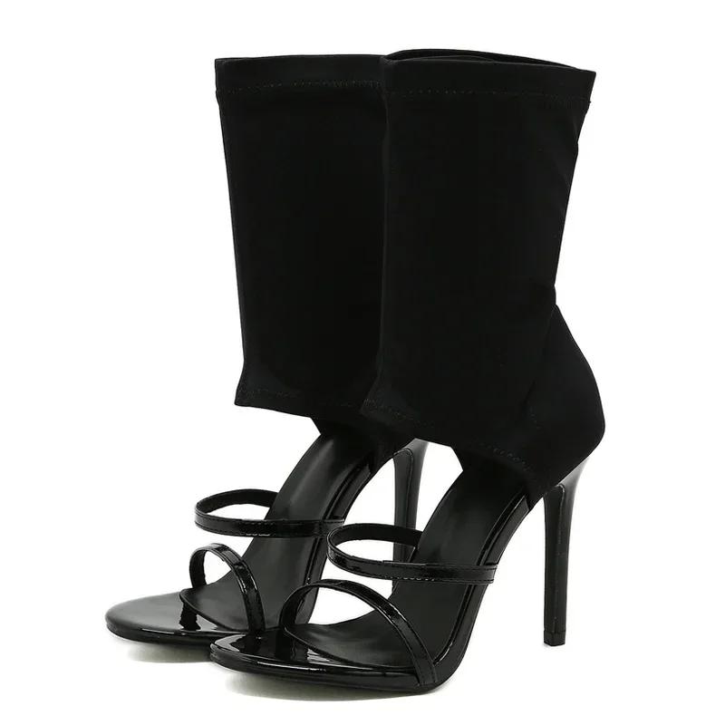 

Pesstwei Spring Autumn Peep Toe Ankle Strap Stretch Boots High Heels Women Sandals Pumps Pole Dancing Shoes Size 35-42 35 чёрный