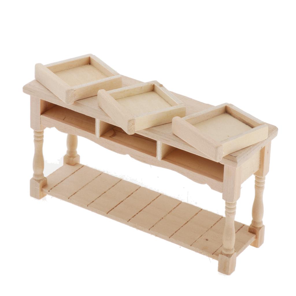1:12 Miniature Table European Style Rectangular Table with 3 Drawers Wooden Dollhouse Furniture for Doll House Living Room Decor