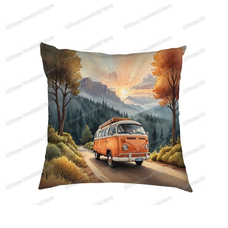 Funda de cojín para funda de almohada de furgoneta de acuarela, para viajar a la playa, sofá, cama, coche, fundas decorativas para sala de estar