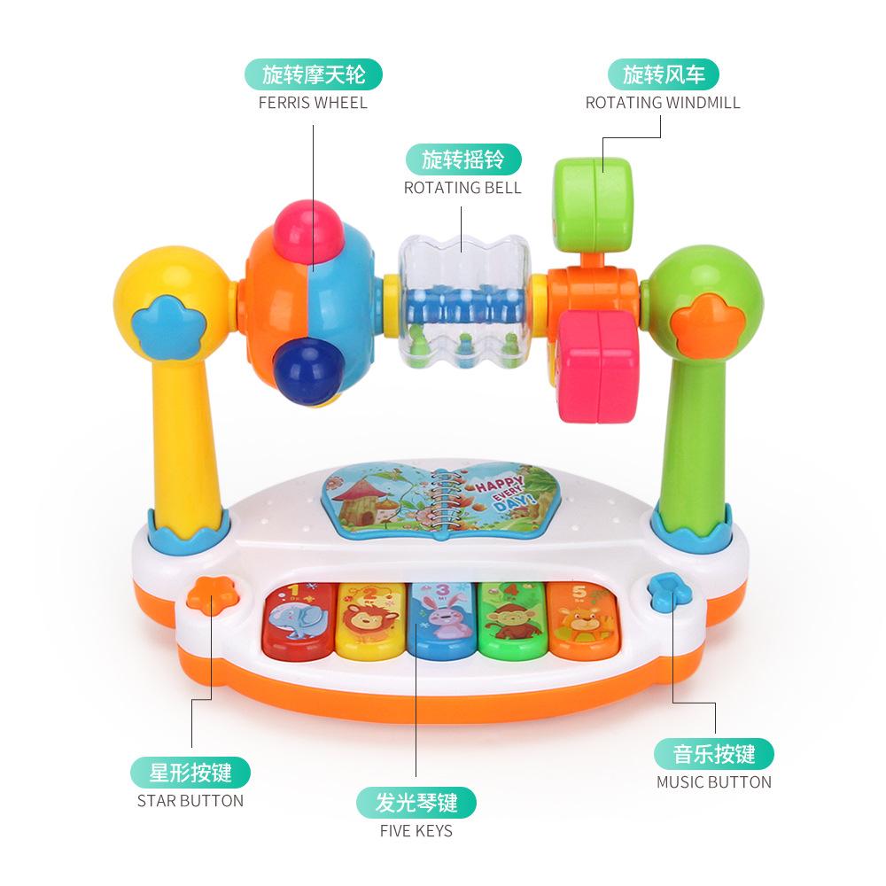Baby Montessori Piano Toys Kids Rotating Music Keyboard with Light Sound Toys for Toddlers Early Educational Music Puzzle Toy