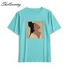 Shellsuning Summer Vintage Printed Cotton T Shirt Women Loose Short Sleeve Trend Tees Female Casual Streetwear All-match Basic Tops