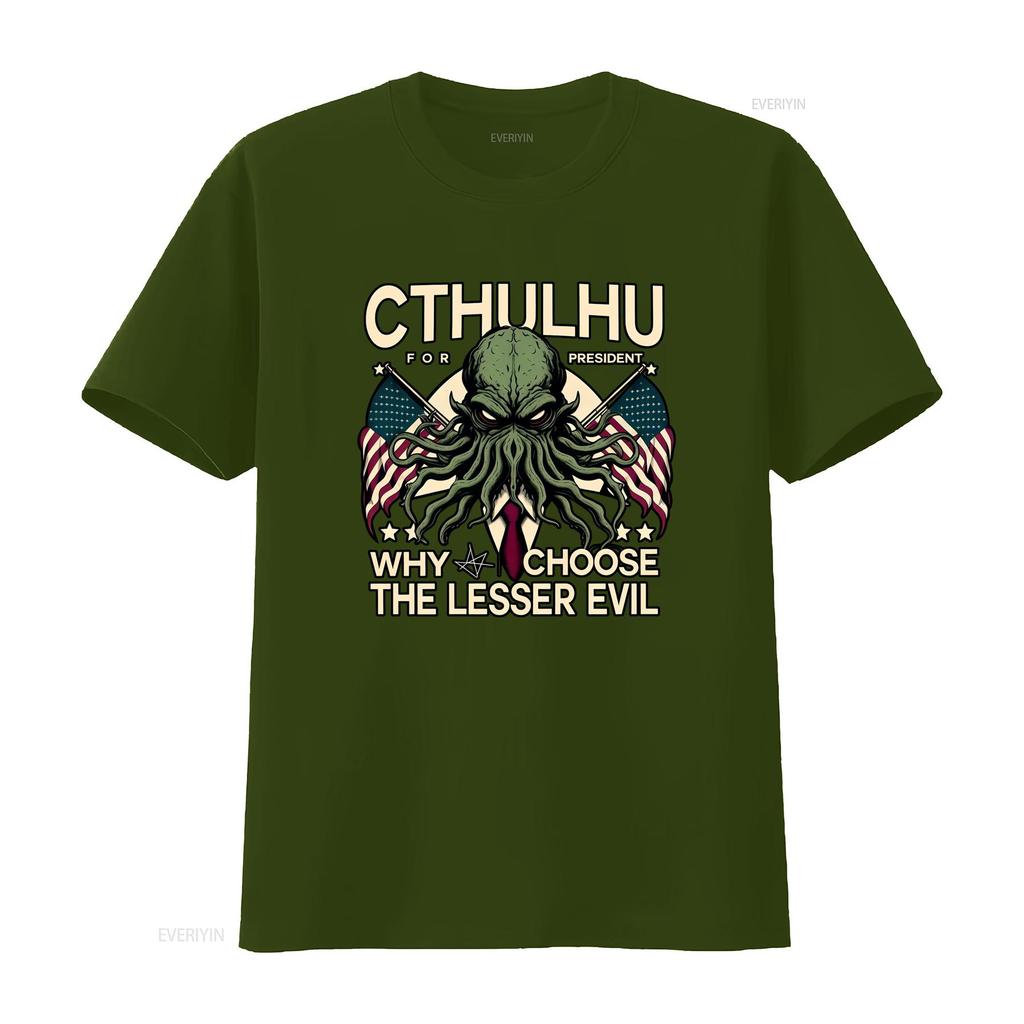 Vintage Cthulhu For President Funny Evil Slogan Print Casual Streetwear T Shirt vintage Washed homme Versatile Stylish Soft
