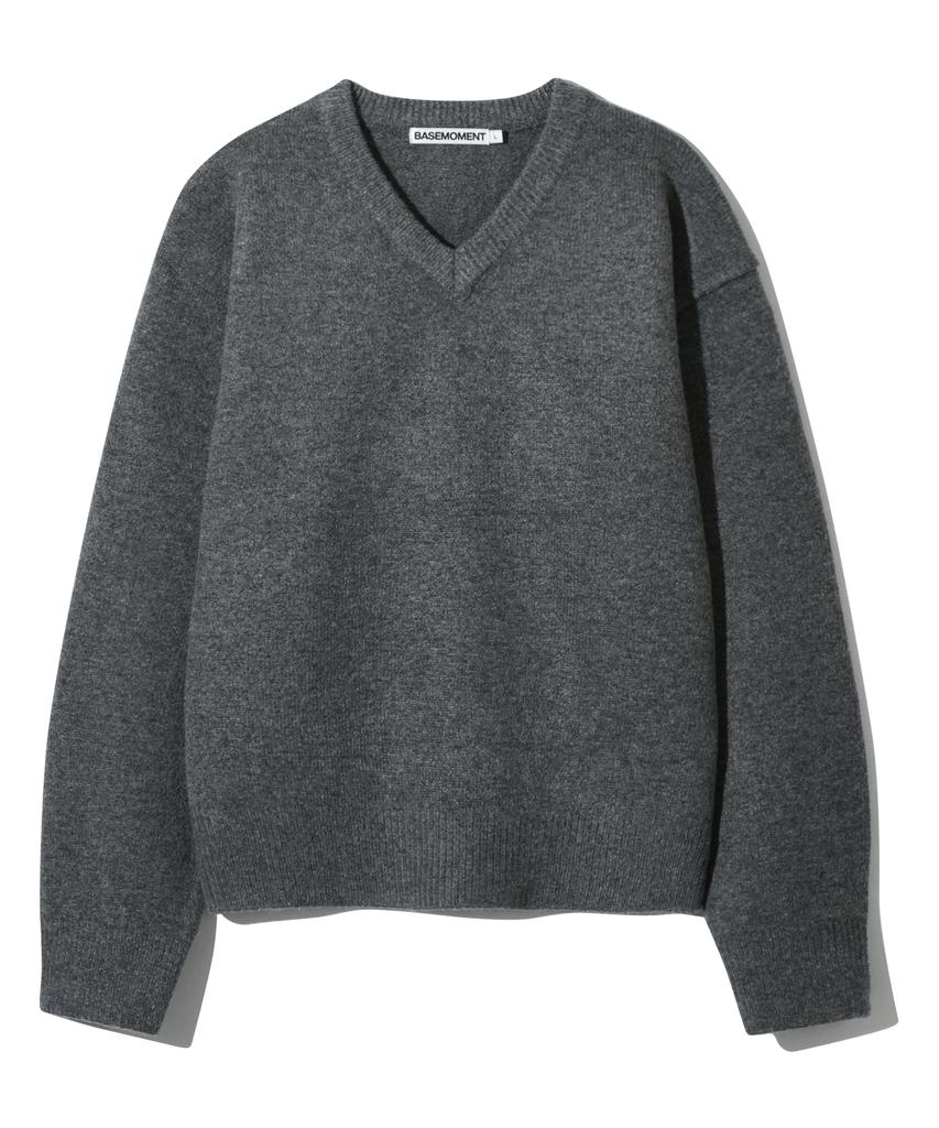 BASEMOMENT Cashmere-Like V-Neck Crop Knit Charcoal