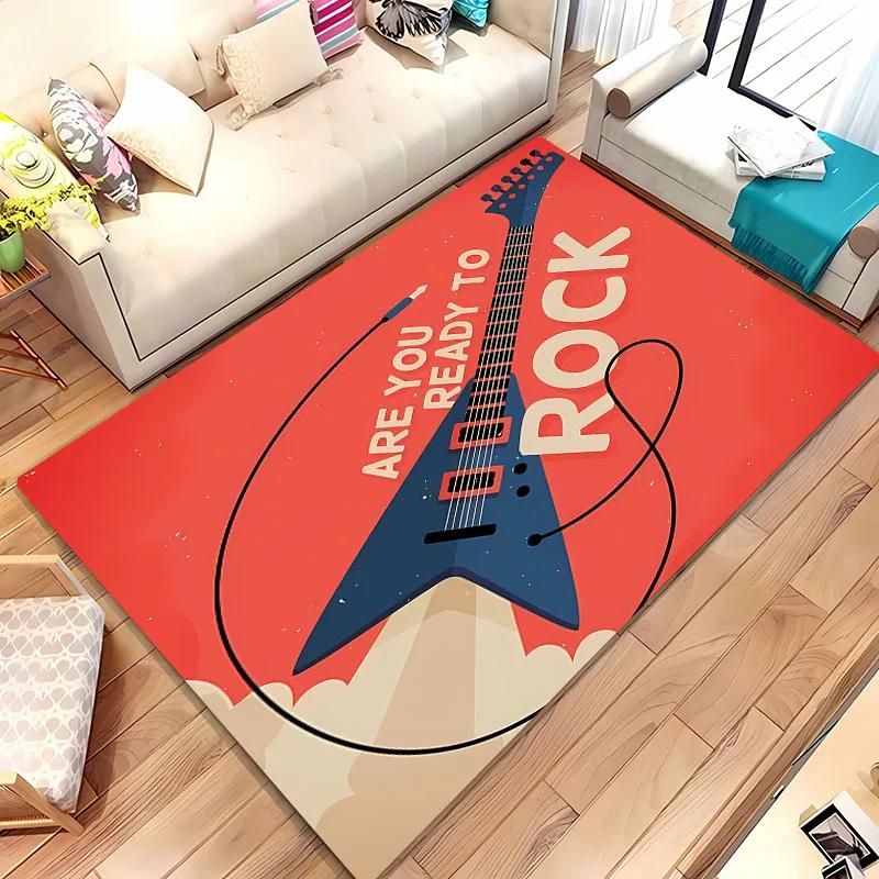 3D Printing Classic Rock Music Area Carpet for Living Room Cartoon Children's Bedroom Sofa Doormat Floor Rug Anti-slip Decor Mat