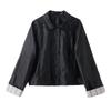 Women's Retro High-End Black Leather Jacket with Spliced Cuffs - Spring 2025 Collection (YB8859)